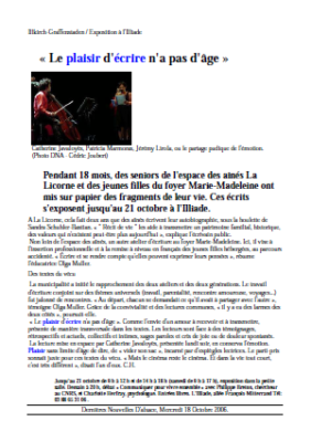Le plaisir d'écrire n'a pas d'âge - DNA - Oct 2006